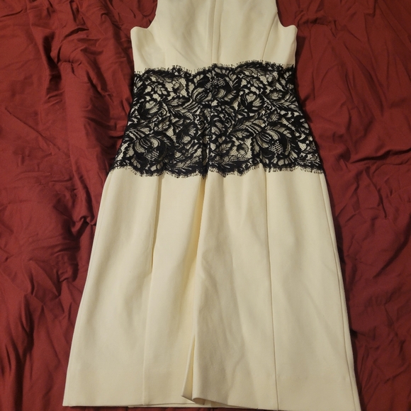 BOSTON PROPER IVORY BLACK LACE BODYCON PENCIL MINI BUISNESS BOSS DRESS SIZE 0 - Picture 5 of 6
